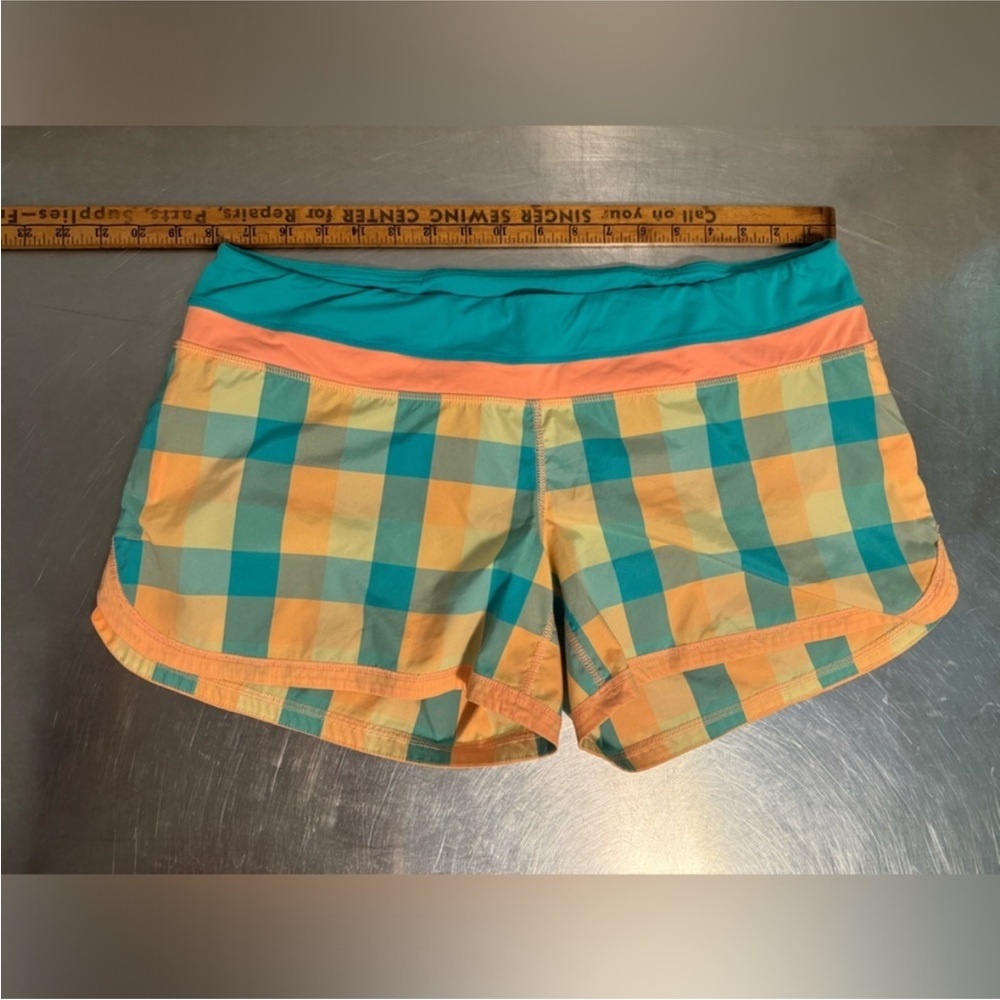 Vintage - Lululemon Athletica Teal and Orange Plaid Athletic Shorts